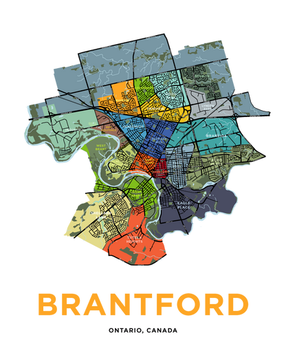 Brantford Neighbourhoods Map Print
