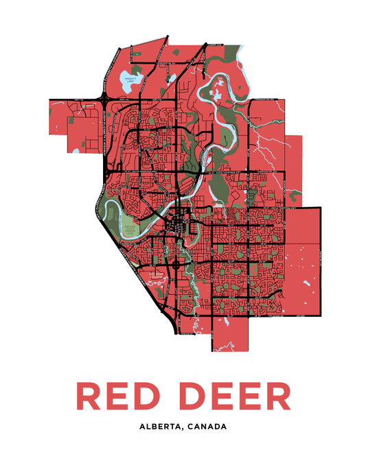 Red Deer Map Print