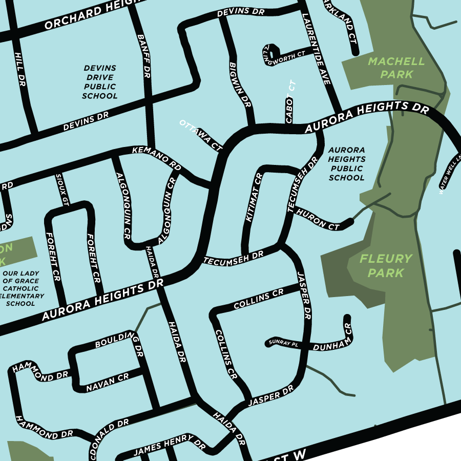 Aurora Heights Neighbourhood Map Print