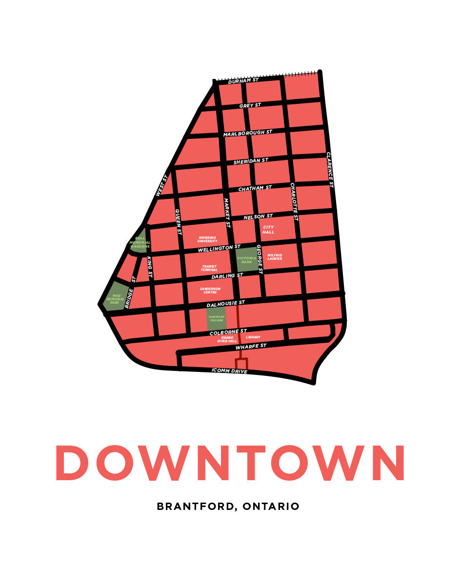 Downtown Brantford Neighourhood Map Print