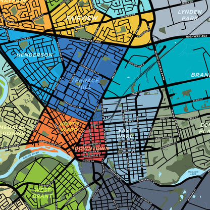 Brantford Neighbourhoods Map Print