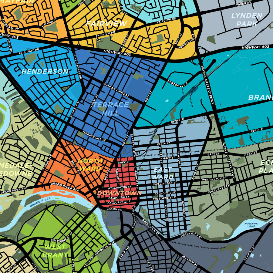 Brantford Neighbourhoods Map Print