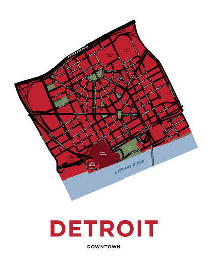 Downtown Detroit Map Print