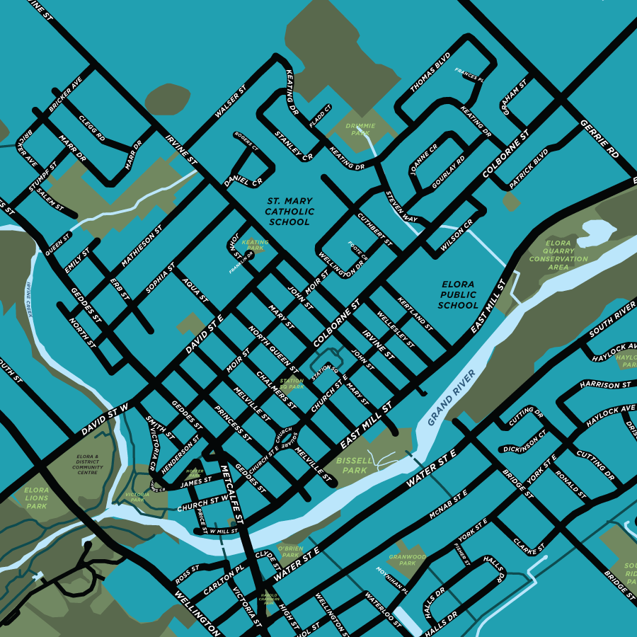 Elora and Salem Ontario Map Print