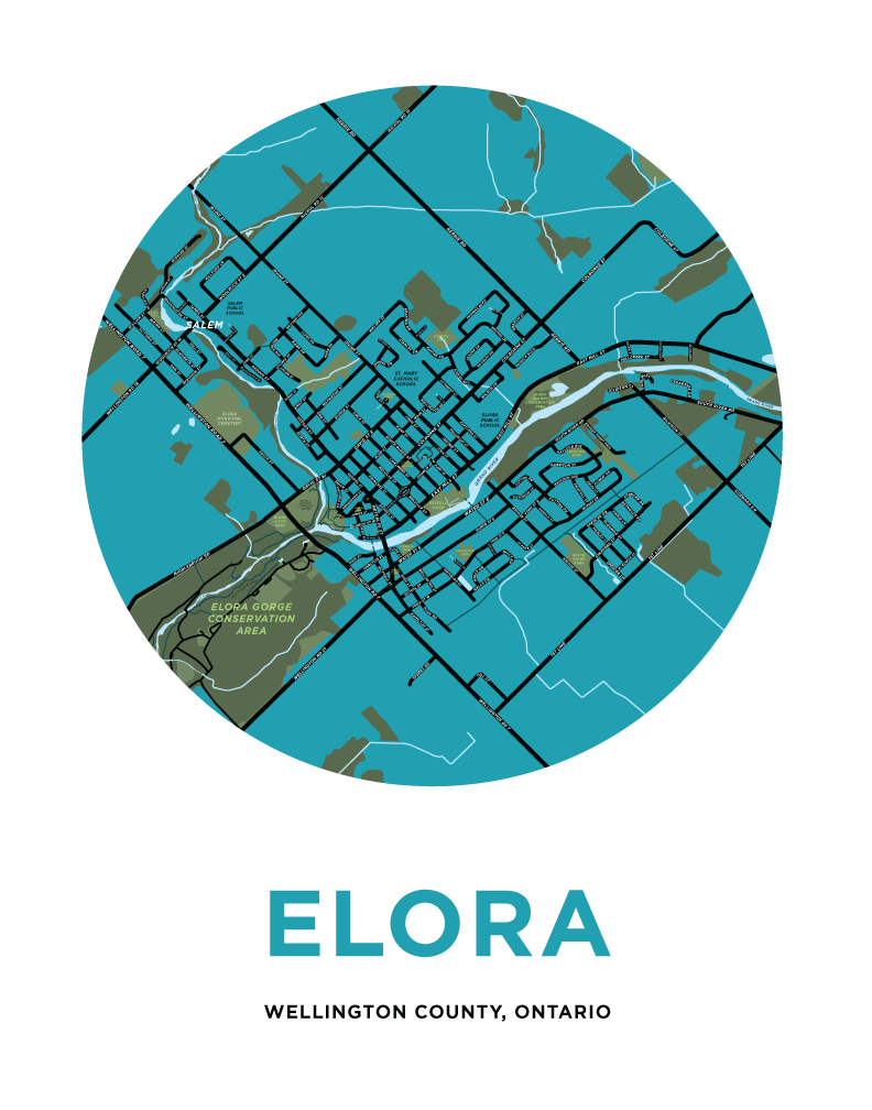 Elora and Salem Ontario Map Print