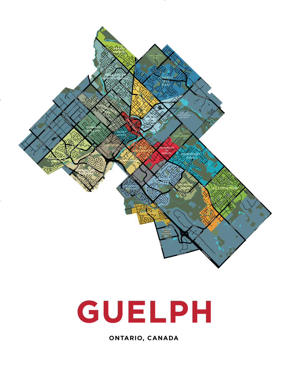 Guelph Map Guelph Neighbourhoods Map Print – Jelly Brothers
