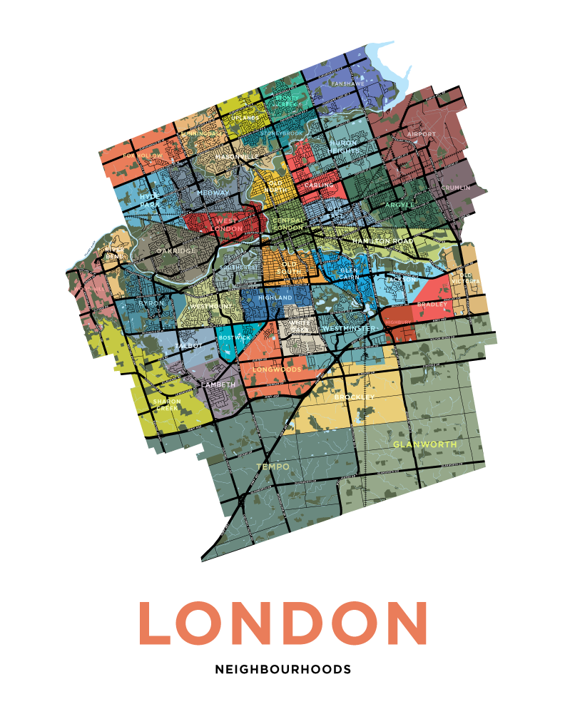 London Neighbourhoods Map Print - Detailed Version