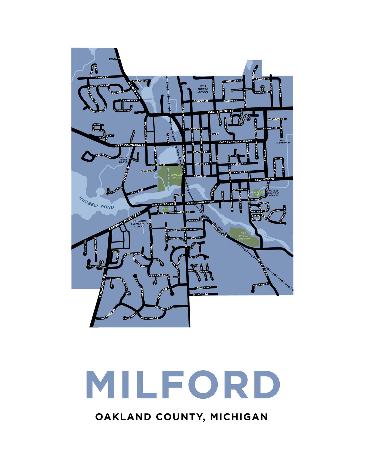 Milford Michigan Map Print