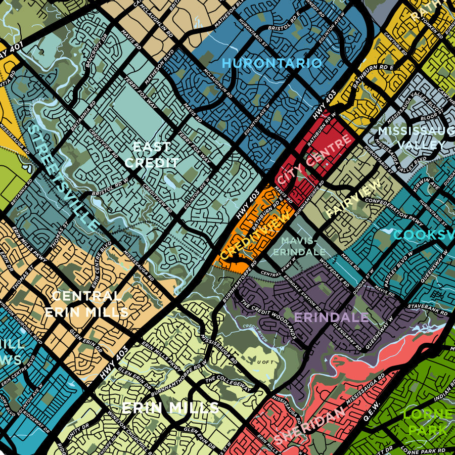 Mississauga Neighbourhoods Map Print