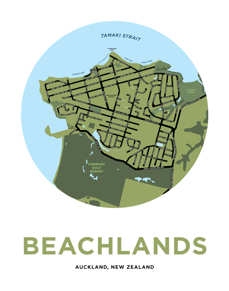 Beachlands, Auckland, New Zealand Map Print
