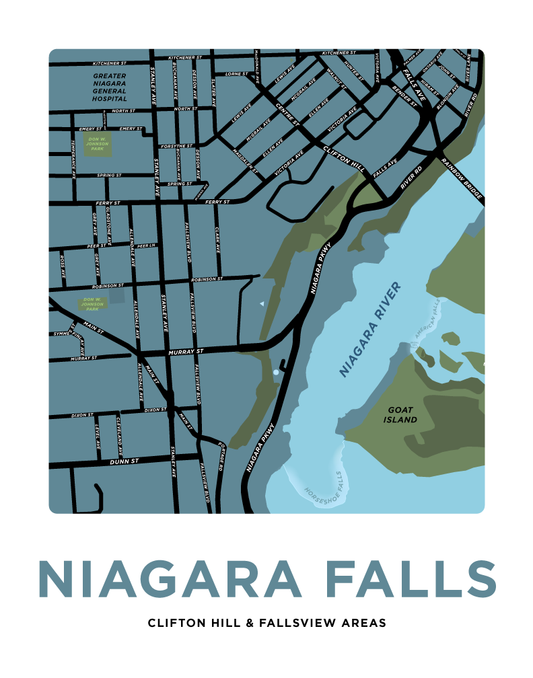 Niagara Falls - Clifton Hill & Fallsview Areas Map Print