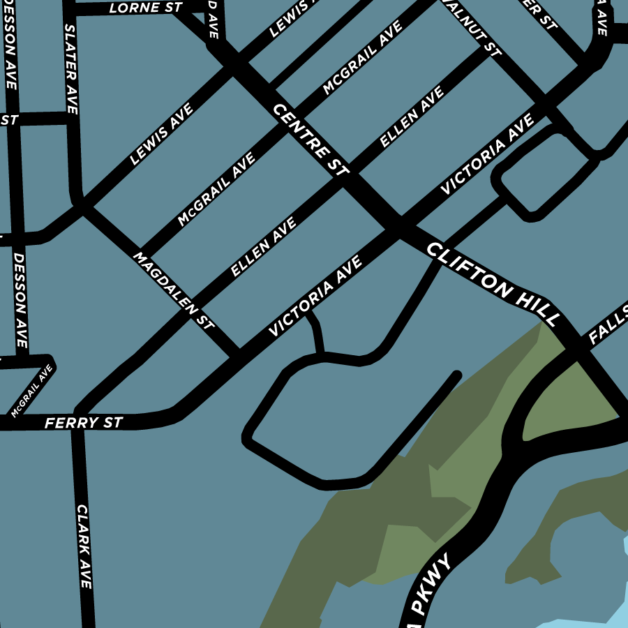 Niagara Falls - Clifton Hill & Fallsview Areas Map Print