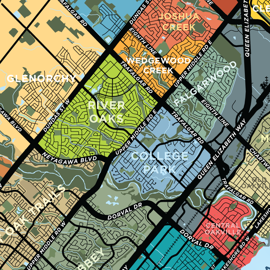 Oakville Neighbourhoods Map Print
