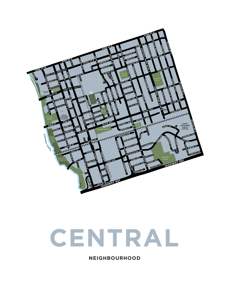Central Neighbourhood Map Print (Oshawa)