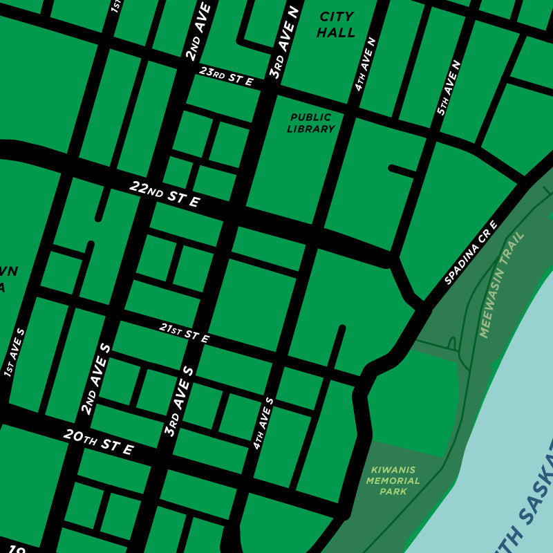 Saskatoon - Downtown Neighbourhood Map Print