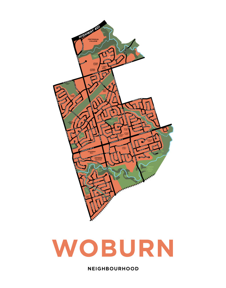 Woburn Neighbourhood Map Print