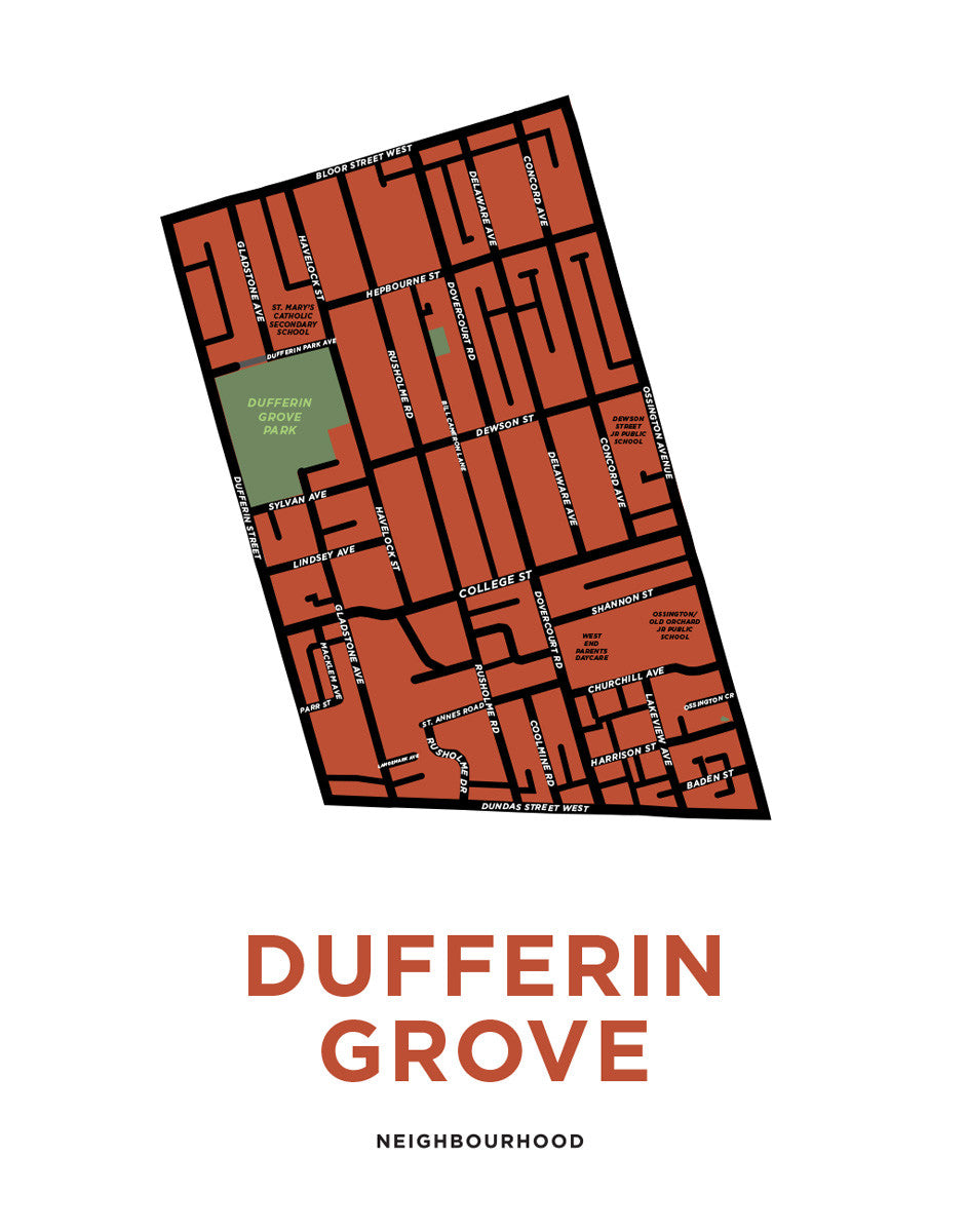 Dufferin Grove Neighbourhood Map Print