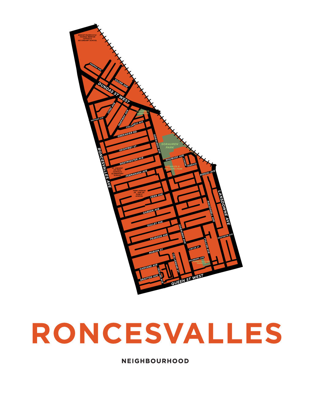 Roncesvalles Neighbourhood Map Print